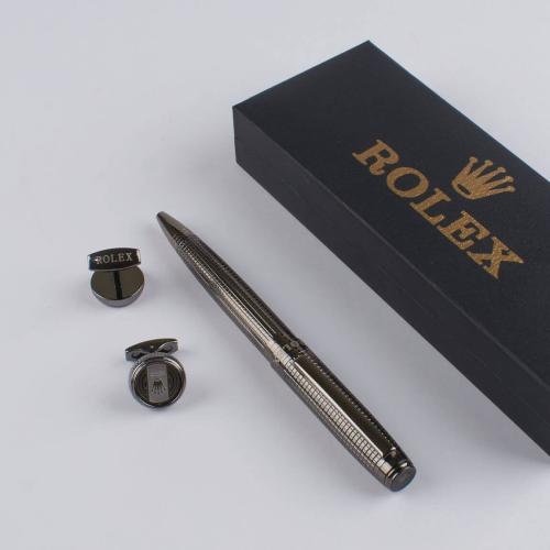 طقم رولكس رجالي فاخر – قلم أسود معدني مع كبك متناس...