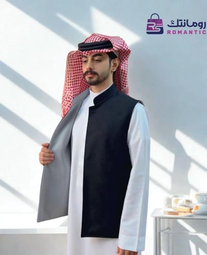 سديري رجالي دبل فيس أسود × رمادي فاتح – جوخ شتوي ف...