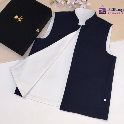 سديري رجالي دبل فيس شتوي – كحلي × أوف وايت