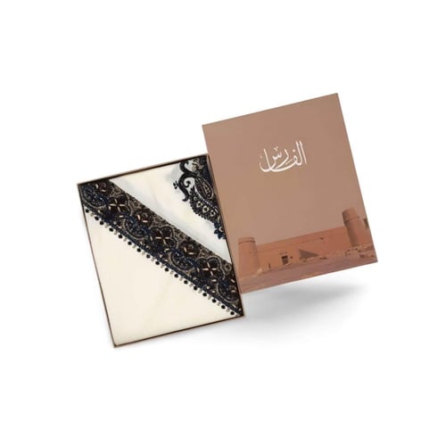 غترة الفارس – المصمك | كشميري أبيض بتطريز تراثي مل...