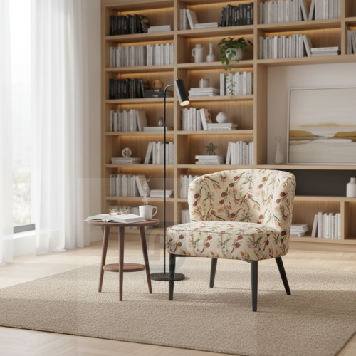 كرسي مفرد قماش بيج مشجر ارجل حديد رقم 8162