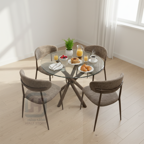 طاولة طعام زجاج دائري 4كراسي هيكل حديد رقم 440