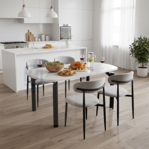 طقم طاولة طعام بديل رخام مستطيل قاعدة حديد 4كراسي...