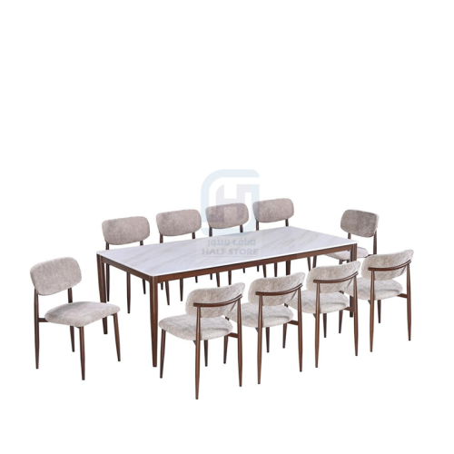 طقم طاولة طعام رخام مستطيل قاعدة حديد 10كراسي رقم...