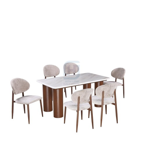 طقم طاولة طعام رخام مستطيل قاعدة حديد 6كراسي رقم M...