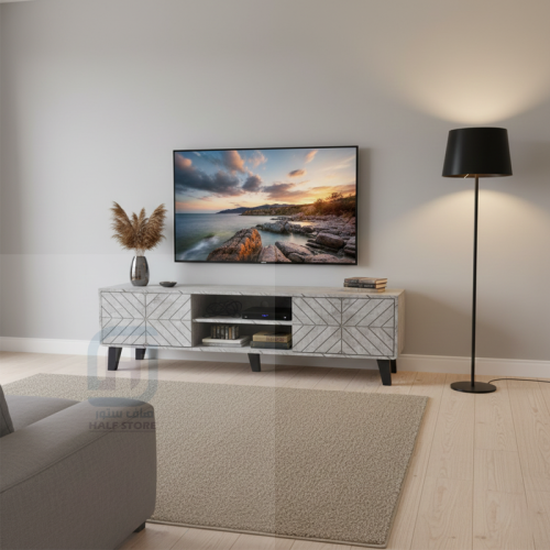 طاولة بلازما (تلفاز) خشب رمادي 2باب 2رف رقم 644-16