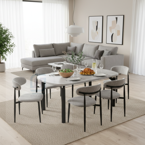 طقم طاولة طعام بديل رخام مستطيل قاعدة حديد 6كراسي...