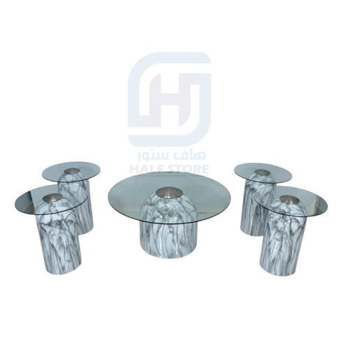 طقم طاولات كنب سطح زجاج قواعد حديد 5قطع رقم SFC403...