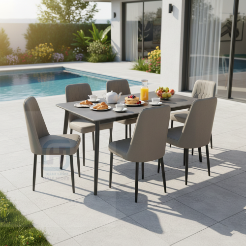 طاولة طعام سيراميك مستطيل 6كراسي هيكل حديد رقم 907...