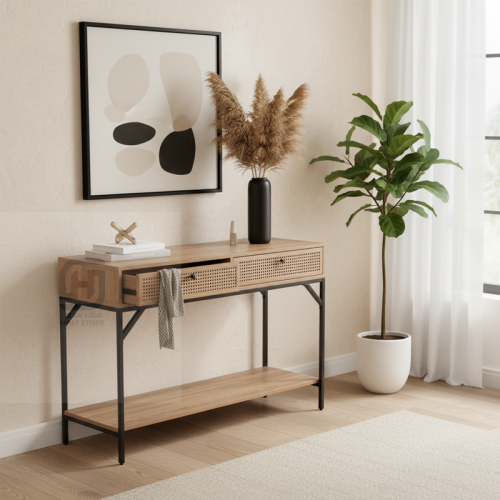 مدخل (كونسول) خشب بيج 2درج هيكل حديد رقم 22W021