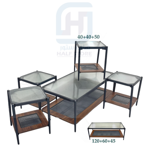 طقم طاولات زجاج بنقشة راتان 5قطع رقم M0341