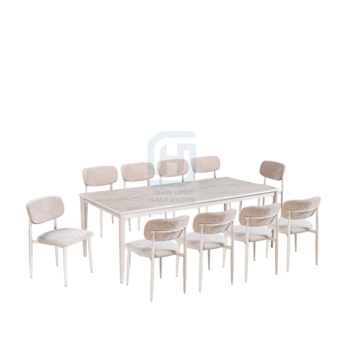 طقم طاولة طعام رخام مستطيل قاعدة حديد 10كراسي رقم...