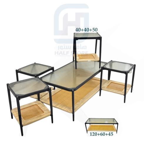 طقم طاولات زجاج بنقشة راتان 5قطع رقم M0341