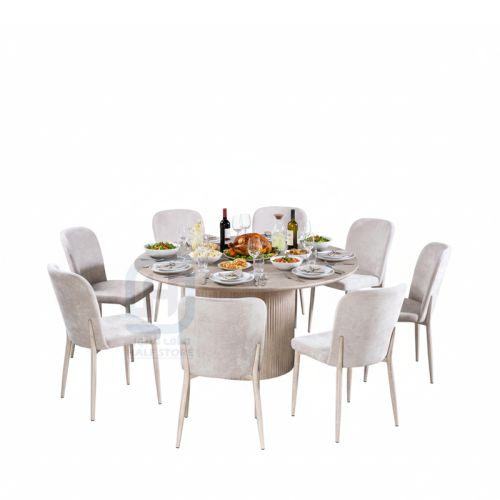 طقم طاولة طعام بديل رخام دائري قاعدة خشب 8كراسي رق...