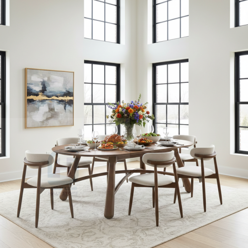 طقم طاولة طعام خشب بيضاوي قاعدة خشب 6كراسي رقم T12...