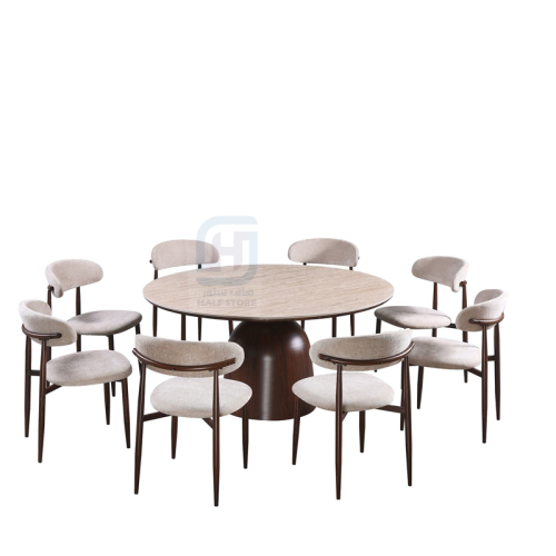 طقم طاولة طعام سيراميك دائري قاعدة حديد 8كراسي رقم...