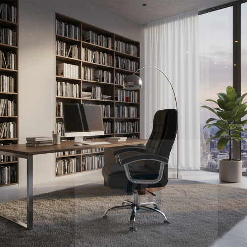 كرسي مفرد جلد اسود دوار قاعدة بعجلات رقم 9233