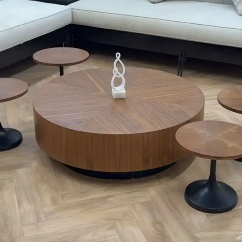 طقم طاولات كنب بسطح خشب وهيكل حديد 5قطع رقم 000110