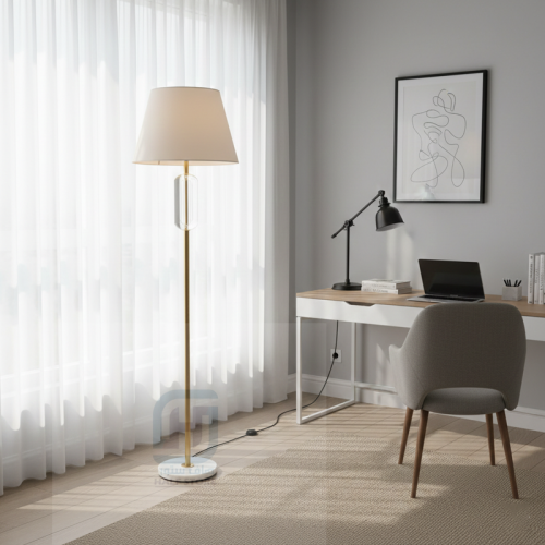 أباجورة أرضية كريستال شفاف قاعدة رخام عمود حديد ذه...