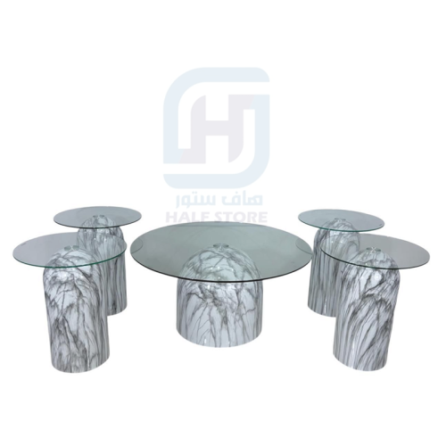 طقم طاولات كنب سطح زجاج قواعد حديد 5قطع رقم SFC403...