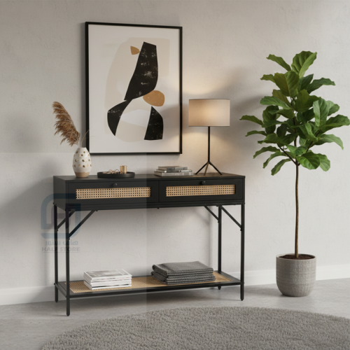 مدخل (كونسول) خشب اسود بقاعدة حديد رقم 000179