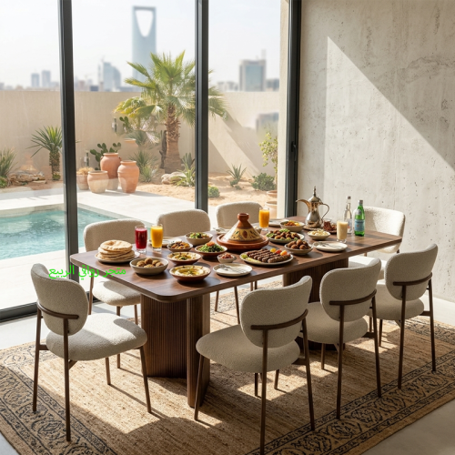 طقم طاولة طعام خشب مستطيل قاعدة خشب 8كراسي رقم SFD...