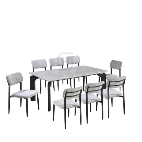 طقم طاولة طعام رخام مستطيل قاعدة حديد 8كراسي رقم M...