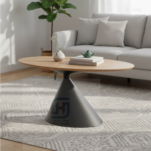 طاولة خدمة (ضيافة) مفرد خشب بيضاوي بقاعدة حديد رقم...