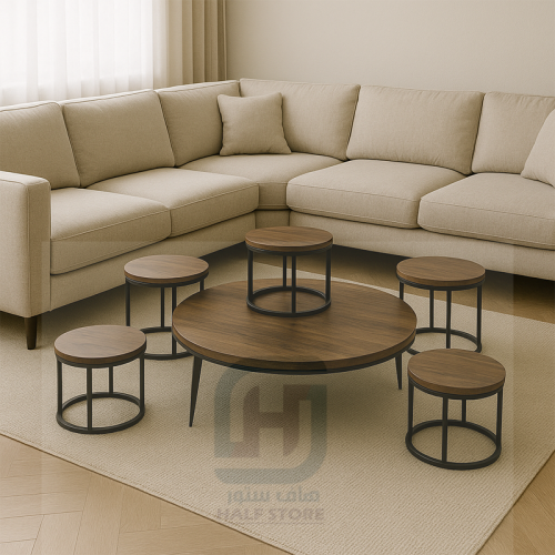 طقم طاولات خشب بني أرضية 5قطع رقم SFC40394