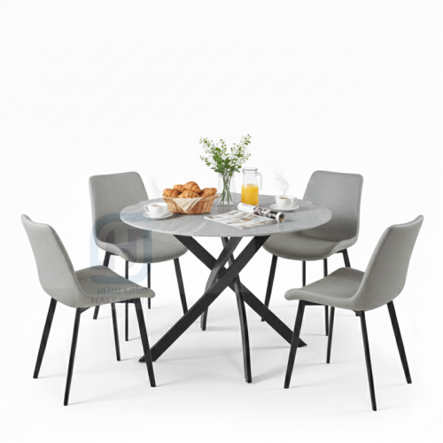 طاولة طعام سيراميك دائري قواعد حديد 4كراسي رقم 000...