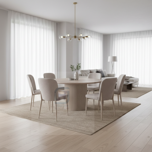 طقم طاولة طعام بديل رخام دائري قاعدة خشب 6كراسي رق...