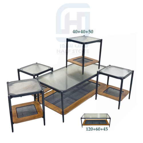 طقم طاولات زجاج بنقشة راتان 5قطع رقم M0341