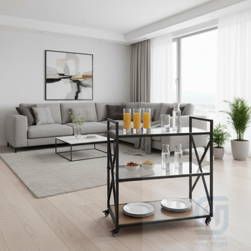 عربية تقديم (ضيافة) بعجلات هيكل حديد 3رفوف رقم DC-...