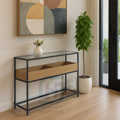 كونسول (مدخل) بسطح زجاج هيكل حديد رقم 00061