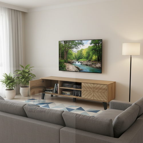 طاولة بلازما (تلفاز) خشب بيج 2باب 2رف رقم 644-18