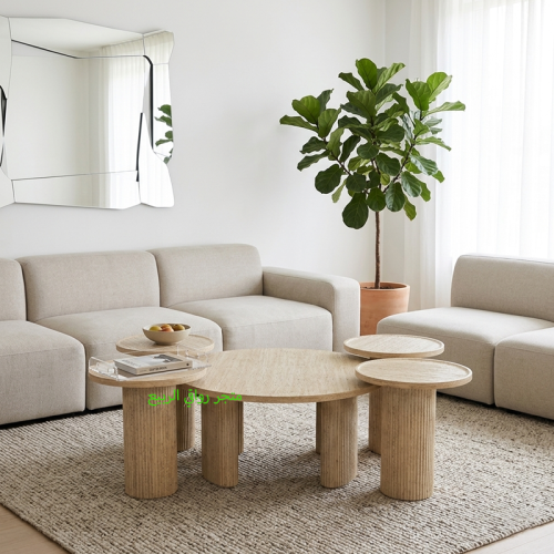 طقم طاولات كنب (ضيافة) خشب بيج قواعد خشب 5قطع رقم...