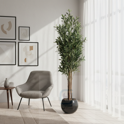 شجرة زيتون صناعية بمركن بلاستيك دائري 180سم رقم R2...