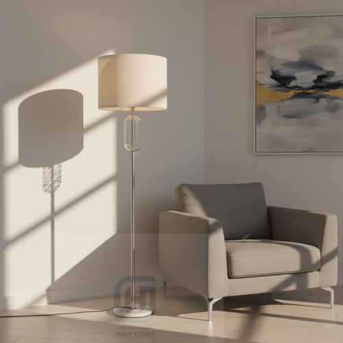 أباجورة أرضية كريستال شفاف قاعدة رخام عمود حديد فض...