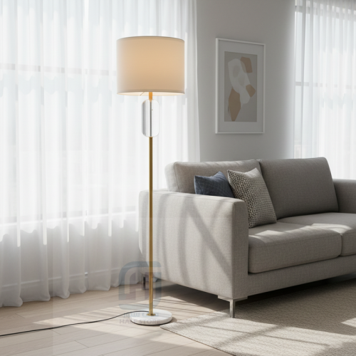 أباجورة أرضية كريستال شفاف قاعدة رخام عمود حديد ذه...