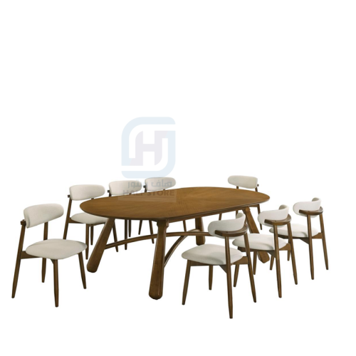 طقم طاولة طعام خشب بيضاوي قاعدة خشب 8كراسي رقم T12...