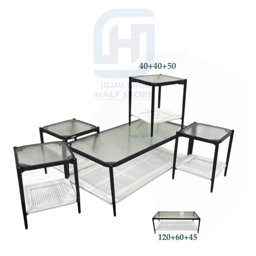 طقم طاولات زجاج بنقشة راتان 5قطع رقم M0341