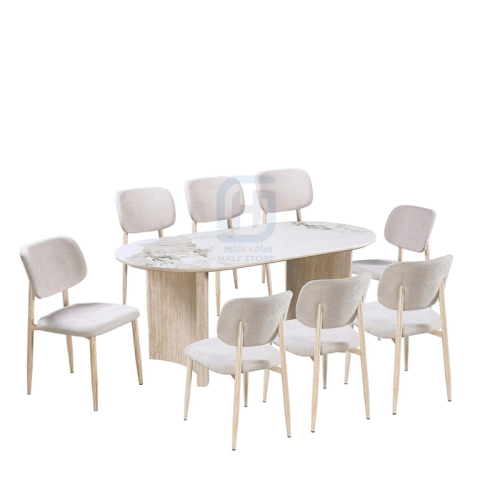 طقم طاولة طعام سيراميك بيضاوي قاعدة حديد 8كراسي رق...