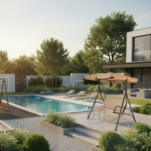 مرجيحة خارجية 3مقاعد لون بيج مع مظلة شمسية رقم SW0...