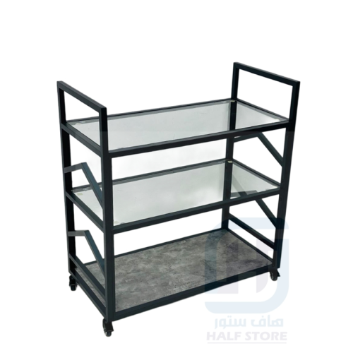عربية تقديم بعجلات دوارة أرفف زجاج وخشب 3ادوار رقم...