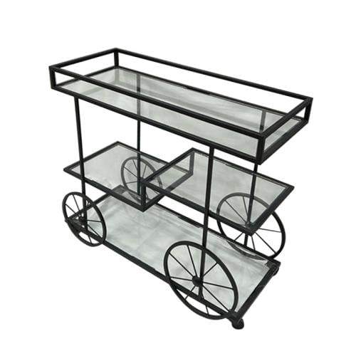 عربية تقديم حديد أسود أرفف زجاج 3دور رقم 00830