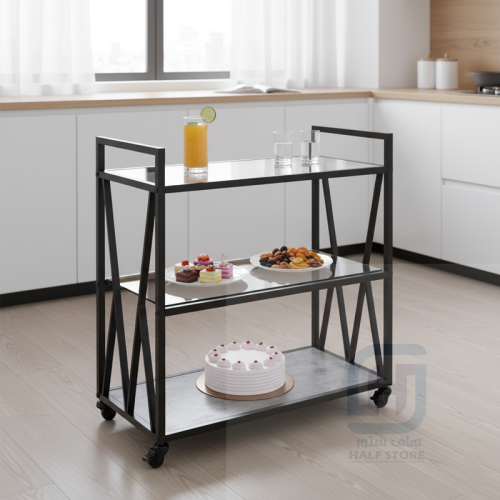 عربية تقديم (ضيافة) بعجلات هيكل حديد 3رفوف رقم DC-...