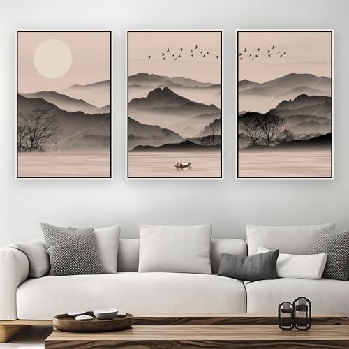 طقم ثلاثة لوحات تجريدي تصميم عصري