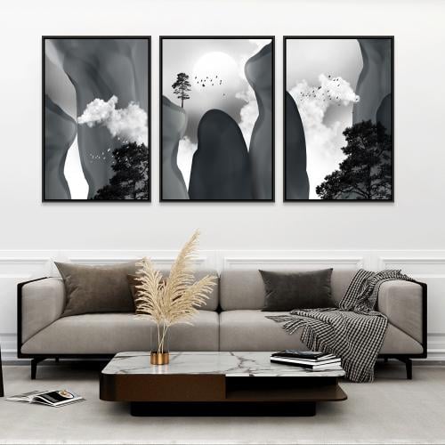 طقم ثلاثة لوحات تجريدي تصميم عصري