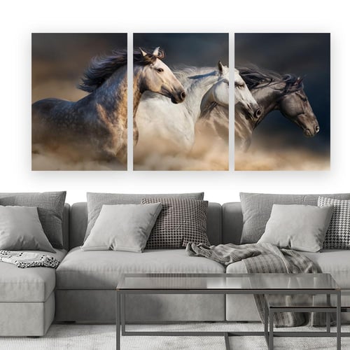 طقم من ثلاثة لوحات خيل بتصميم عصري