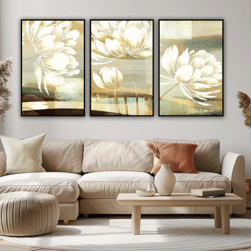 طقم من ثلاثة لوحات فن تجريدي تصميم عصري